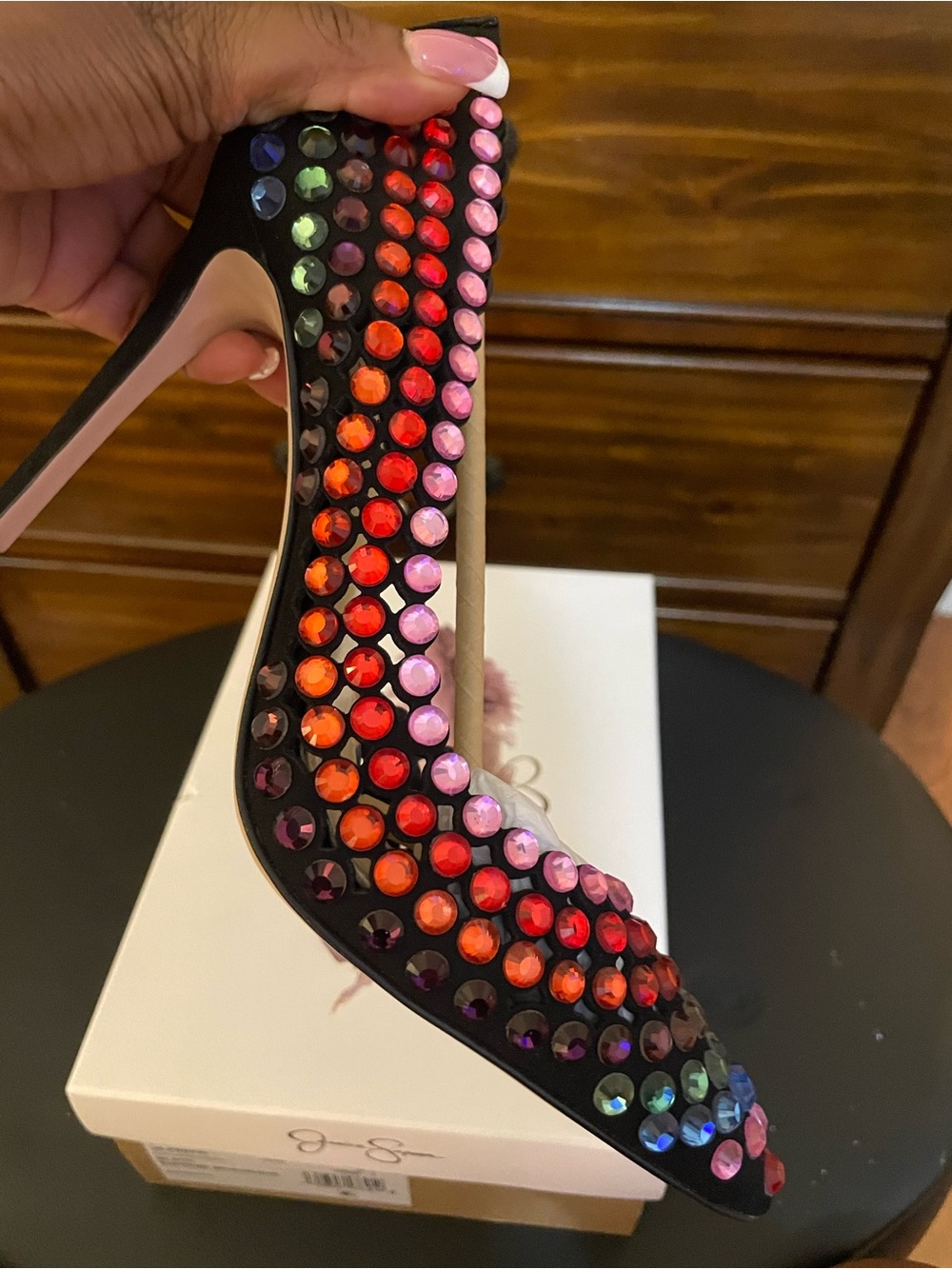Jessica Simpson Black Heels with Multicolor Studs - Picture 3 of 4